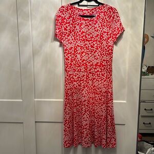 Boden short sleeve jersey a-line dress red with white dots size 14R